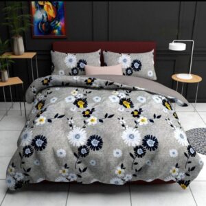 Grey Floral Bed Sheets with 2 Pillow Covers